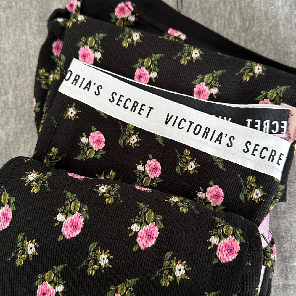🎄Victoria's Secret Black Floral Thermal PJ Set🎄 - Picture 3 of 3